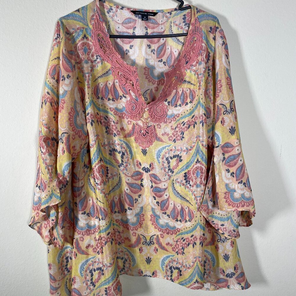 Zac & Rackel Woman Pink Yellow Floral Embroidered Sheer Blouse 1x!
